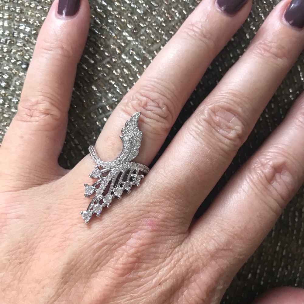 Stunning Diamond Spray Silver Cocktail Ring sz 7